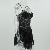 Eyelashes, lace, breast wrap, suspender, backless, hollowed out, dress