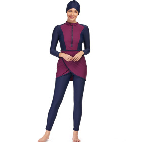 Muslim swimsuit, long sleeve, long pants, three piece set, conservative sunscreen, with breast pad