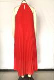 Crimp,, two-layer material, sleeveless, hanging neck, large dress