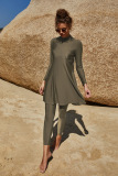 Muslim, long sleeved swimsuit, suit, conservative, pleated, half high collar, swimsuit two-piece set