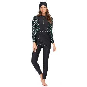 Muslim swimsuit, long sleeve, long pants, three piece set, conservative sunscreen, with breast pad