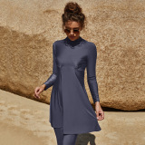 Muslim, long sleeved swimsuit, suit, conservative, pleated, half high collar, swimsuit two-piece set