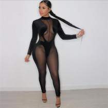 Mesh, perspective, tight, casual, sports Jumpsuit