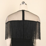 Perspective, mesh, splicing, tassel, high waist, dress