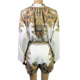Printed, long sleeved, top, shorts, suit, two piece set