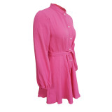 Solid color, long sleeve, cotton linen, dress
