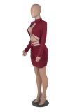 Long sleeve, solid color, dress, bandage wrap chest nightclub