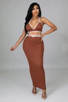 Casual, sling, backless, knitted, two piece set