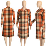 Medium length, casual, classic plaid, single breasted, woolen coat, female