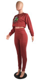 Fashion, round neck, long sleeve, sweater, pocket pants, suit, two-piece set