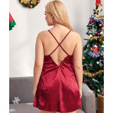Large, sexy underwear, pajamas, backless, deep V, silk, suspender skirt