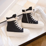 Thick sole, high top shoes, side zipper, canvas, lace up, heightening, muffin shoes