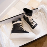Thick sole, high top shoes, side zipper, canvas, lace up, heightening, muffin shoes