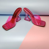 Colored crystal heel, sandals, transparent heel, PVC, sandals