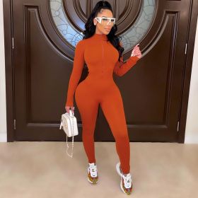 solid color, zipper, long sleeve, tight Jumpsuit