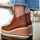 Wedge heel, English style, leather boots, soft leather short boots