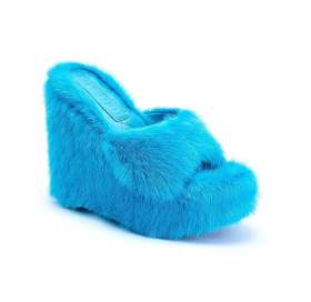 Round head, wedge heel, fuzzy slippers, female