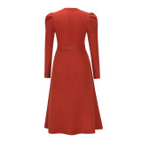 Bubble long sleeve, knitted skirt, large swing dress, wool dress