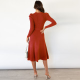 Bubble long sleeve, knitted skirt, large swing dress, wool dress