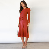 Bubble long sleeve, knitted skirt, large swing dress, wool dress