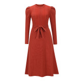 Bubble long sleeve, knitted skirt, large swing dress, wool dress