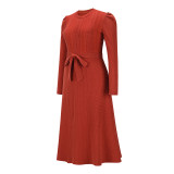 Bubble long sleeve, knitted skirt, large swing dress, wool dress