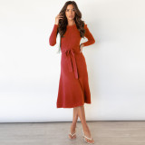 Bubble long sleeve, knitted skirt, large swing dress, wool dress