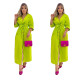 Long sleeve, solid color, suit collar, casual, long dress with belt