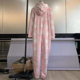 Christmas pajamas, thickened one-piece pajamas, leopard print, hooded, home clothes