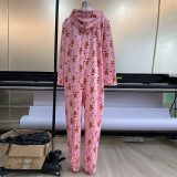 Christmas pajamas, thickened one-piece pajamas, leopard print, hooded, home clothes