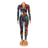 Tight fitting, printed, bandage, two piece set, long sleeve set