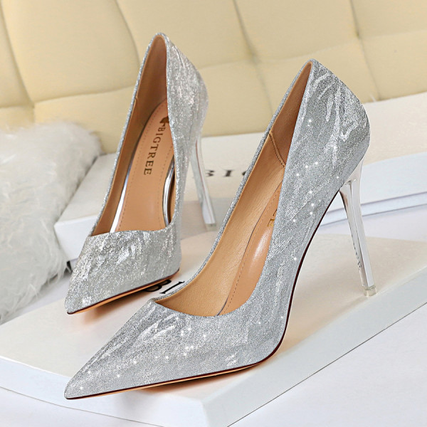 Thin heels, high heels, shallow mouth, pointed head, sequins, single shoes