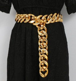 Metal, gold, thick chain, wide waist chain, decoration, with dress, shirt and belt