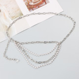 Multilayer, woven, waist chain, metal, pearl chain, belt decoration