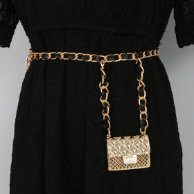 Weaving, leather waist chain, rhombic mirror, heavy metal, small square bag, waist bag