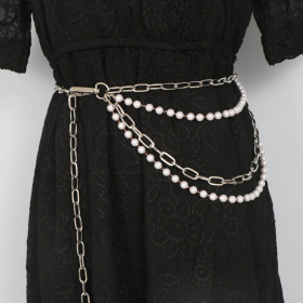 Multilayer, woven, waist chain, metal, pearl chain, belt decoration