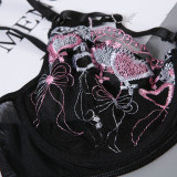 Lace, stitching, underwear, garter, three piece set