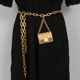 Waist chain, metal, hollow, rhombic, chain waist bag