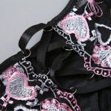 Lace, stitching, underwear, garter, three piece set