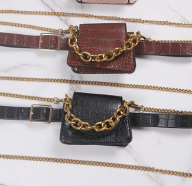 Metal, thick chain, crocodile pattern, PU leather, one shoulder, diagonal bag, belt