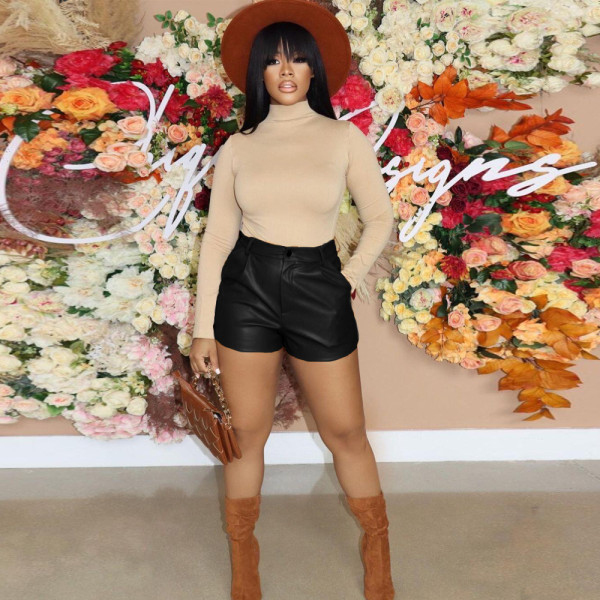 Solid, leather, super shorts