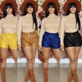 Solid, leather, super shorts