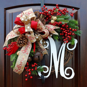 Christmas, letter wreath, American Christmas, red fruit wreath, rattan wreath