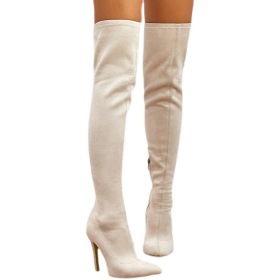 Thin high heels, knee length, side zipper, boots, suede high tube