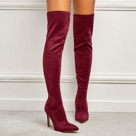 Thin high heels, knee length, side zipper, boots, suede high tube