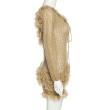 Diagonal shoulder, single sleeve, tassel, knitting, perspective, dress
