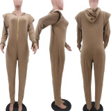 Knitted, shoulder pads, hooded, Jumpsuit