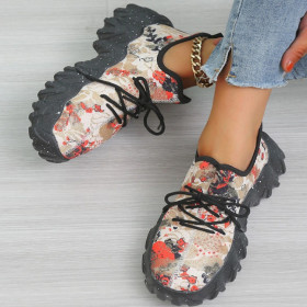 Printing, muffin, thick sole, lace up, single shoes