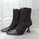 Pointed boots, splicing shoes, middle heel boots