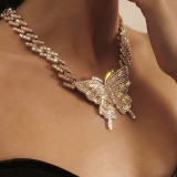 Full diamond, chain necklace, exaggerated diamond inlay, big butterfly necklace